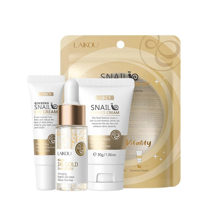 3pcs/set LAIKOU Vitamin C 24K Golden Sakura Skin Care Sets Face Cream Serum