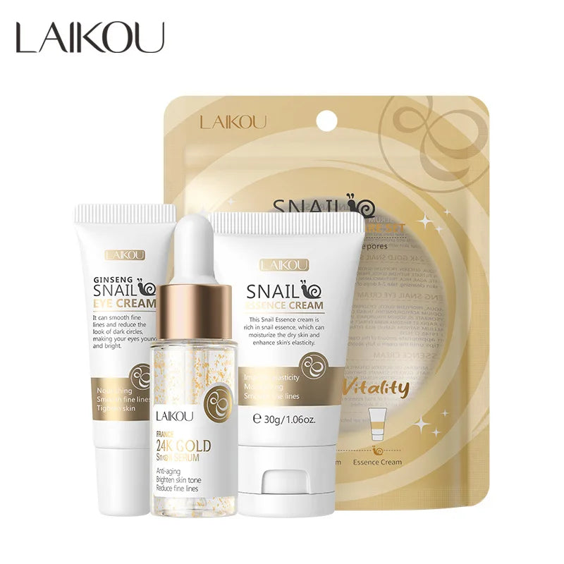 3pcs/set LAIKOU Vitamin C 24K Golden Sakura Skin Care Sets Face Cream Serum
