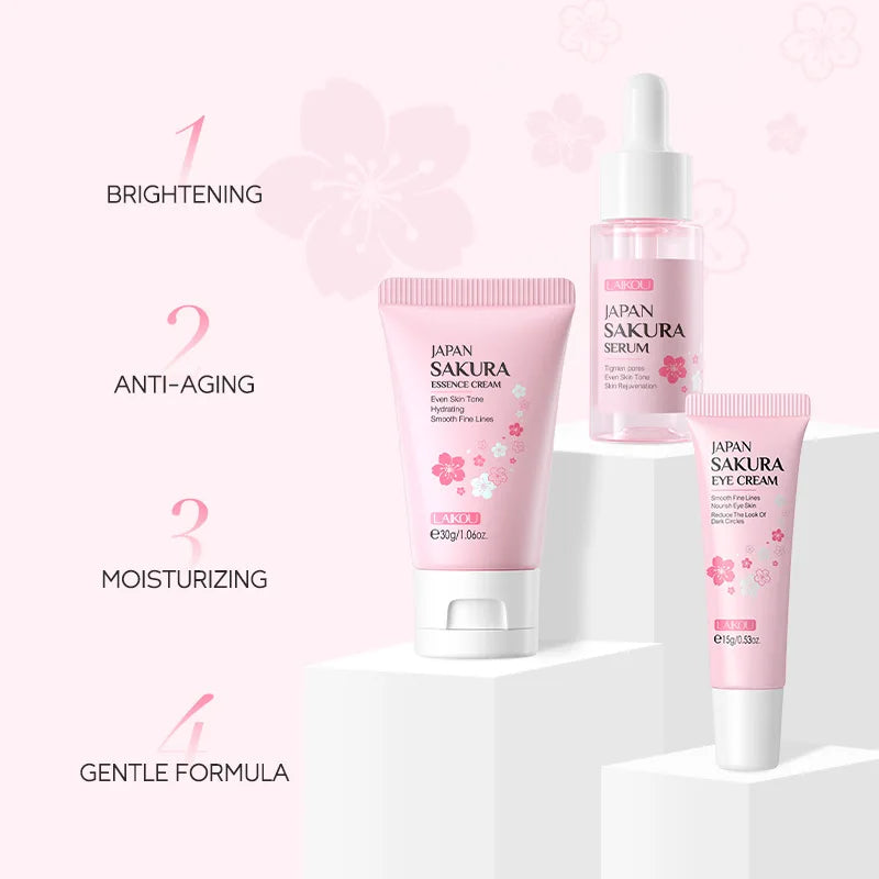 3pcs/set LAIKOU Vitamin C 24K Golden Sakura Skin Care Sets Face Cream Serum
